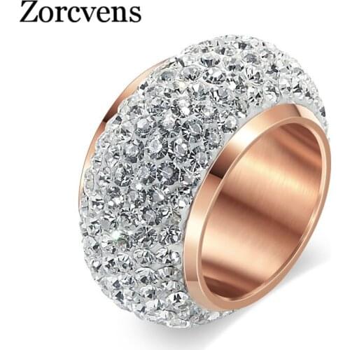 Modyle New Fashion Rose Gold-Color Zircon Crystal Stainless Steel Rings for Women Men Wedding Jewelry Beauty anillos Female