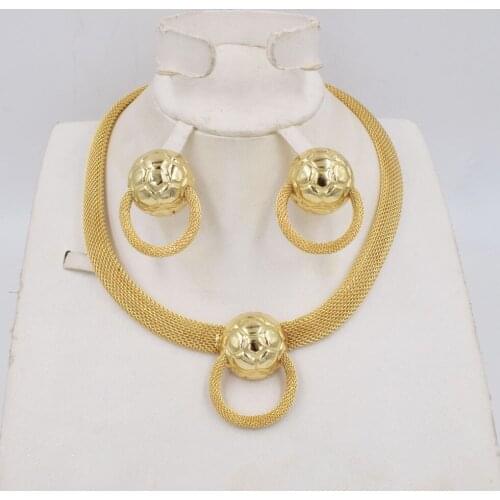 NEW High Quality Ltaly 750 Gold color Jewelry Set For Women african beads fashion necklace set earring jewelry