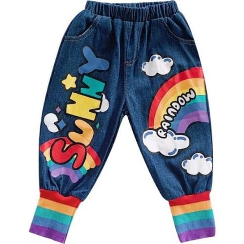 Autumn Childrens Letter Rainbow Jeans Boys and Girls Casual Cool Trousers