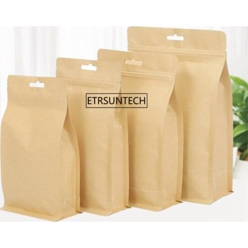 400pcs Kraft Paper Zipper Bag With Hanging Tea Nut Dry Fruit Food For Bags Gift Candy Bread Party Storage Bags