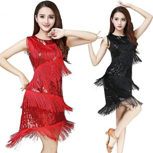 Women Latin Dance Dress Salsa Tango Ballroom Sequin Tassel Rumba Practice Gift