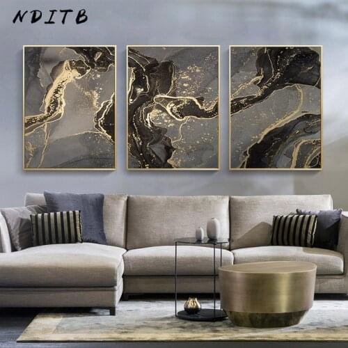 Contemporary Canvas Artwork Poster Golden Black Abstract Wall Print Painting Nordic Luxury Art Picutre Modern Living Room Decor
