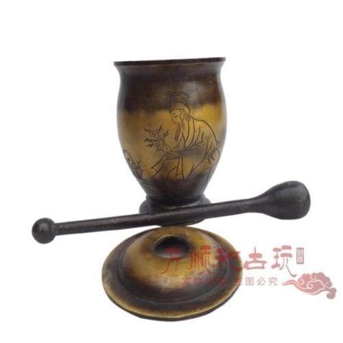 Elaborate Chinese Collection Old Hand Carved Brass Medicine Handicraft Pot / Jar