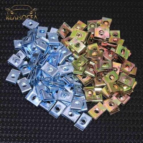 Reamocea 50Pcs 6mm Universal Car Fastener Clip Screw Base U Type Nut Mounting Fastener Clips Dashboard Pannel Speed U-Clips