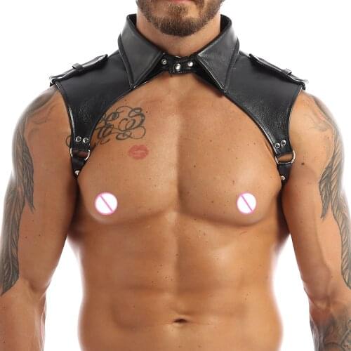 Sexy Leather Male Chest Harness,Adjustable Lapel Bondage Clubwear,BDSM Slave Cosplay Exotic Costume,Adult Game Sex Toys For Men