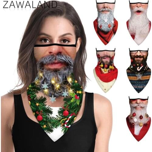 Zawaland Colorful Funny Balaclava Bandana Santa Beard Print Scarves Outdoor Hiking Ear Hang Neck Cover Triangular Scarf Adult