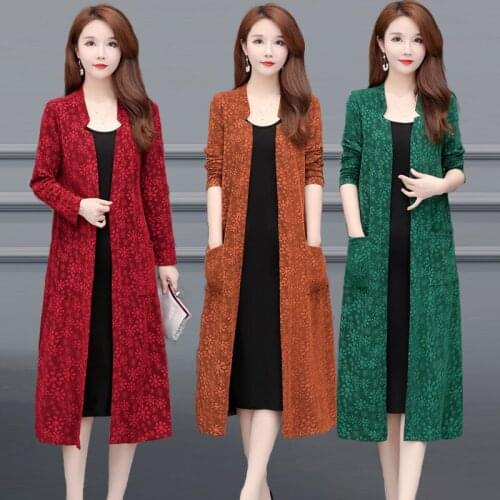 Womens Trench Coat 2020 Spring AutumnThin Coat Long Sleeve Printing Casual Coat Cardigan Outerwear Long Windbreaker 5XL K17