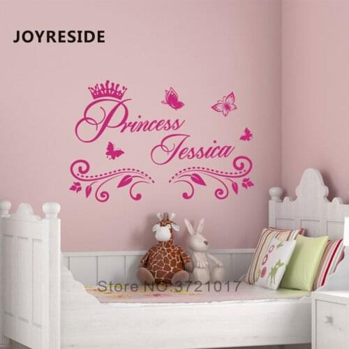Princess Custom Girls Name Art Design Wall Sticker Home Baby Girls Bedroom Wall Decor Wall Stickers Personalized Name Vinyl M397