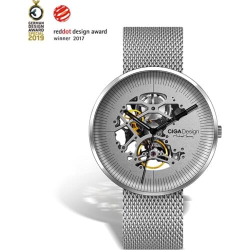 CIGA Original Design Watch Round Mechanical Movement Wristwatch Waterproof Men Watch Stainless Steel Mesh Male Watches Automatic