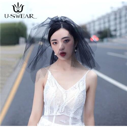 Gothic Bridal Puffy Small Veil with Combed Veil Black Tulle Dress Women Veil Bride Short Black Wedding Veils Velos De Novia 2020