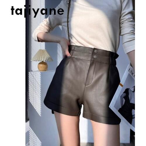 100% Leather Sheepskin Shorts Female High Waist Shorts for Women Casual Spring Autumn 2021 Spodenki Damskie Pph4732