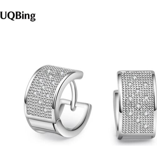 925 Sterling Silver Half Round Zircon Crystal Clip Earrings for Women Wedding Jewelry