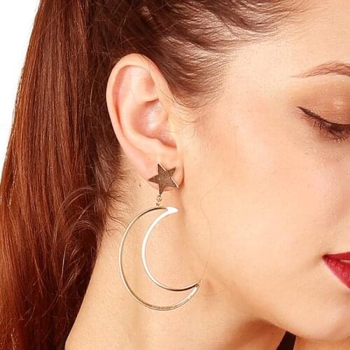 Star Moon Earrings for women Punk earrings Crescent drop Earrings for Women Geometrical earing fashion jewelry 2018