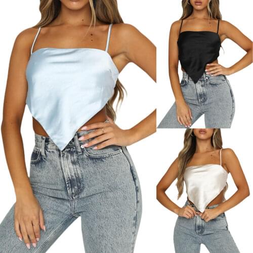 2021 New Women Summer Vest, Solid Color Spaghetti Strap Tied Back Triangle Tank Tops for Girls, Black/Apricot/Light Blue