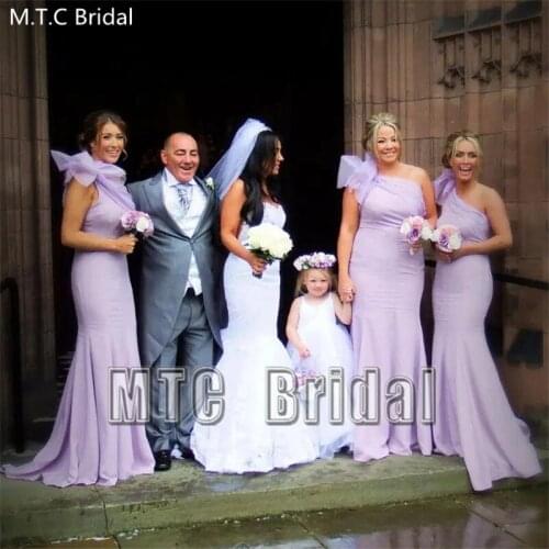 Lavender One Shoulder Mermaid Bridesmaid Dresses With Bow Plus Size Wedding Guest Dress Wholesale Women Party Gowns Cheap