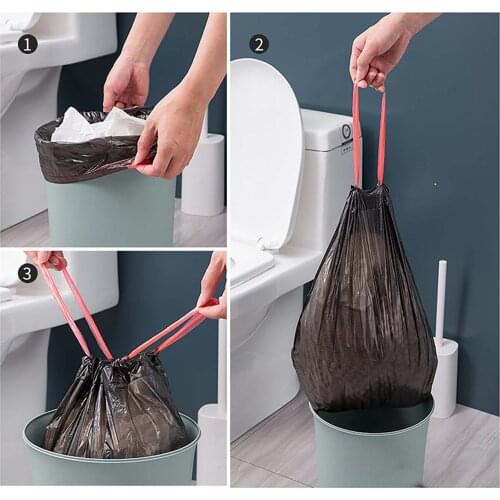 15PCS/Roll Disposable Garbage Bags Drawstring Bin Bathroom Kitchen Trash Bag Portable Disposable Household Plastic Bag