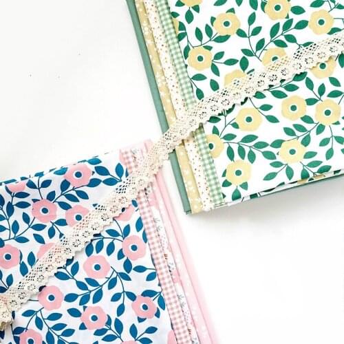 160x50cm Green Pink Floral Twill Cotton Sewing Fabric DIY Childrens Wear Cloth Make Bedding Quilt Decoration Home 160g/m