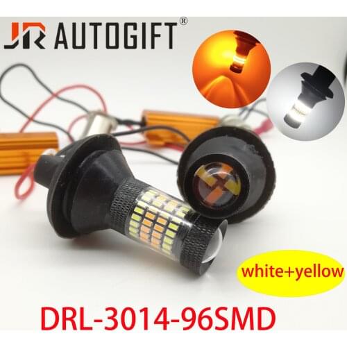 2PCS Dual Color 1156 BA15S/BAU15S P21W PY21W T20 7440 LED Bulbs Turning Lights 96SMD White Amber/ice bule Error Free Canbus DRL