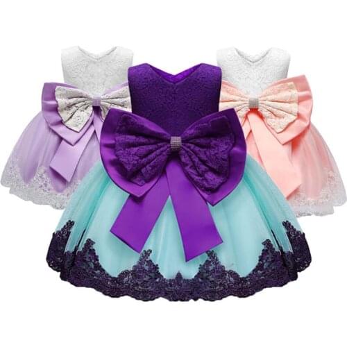 2020 New Summer Princess Dress for Baby Girls Pink Wedding Dress with big Bow baby cute Clothes Birthday Party Dresses For Girl