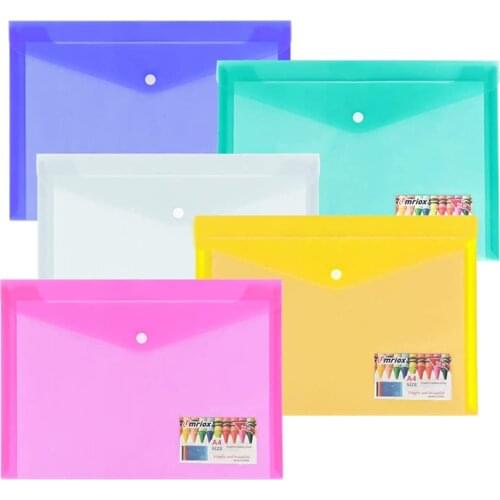 5 Pack A4 Plastic Envelopes Poly Clear Document Folders Waterproof Transparent Paper File Project Envelope with Snap Closure