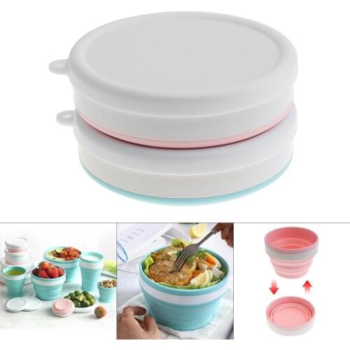 550ML 950ML Portable Lunch Box Circular Silicone Scalable Folding Lunchbox Bento Box for - 40 Centigrade to 230 Centigrade