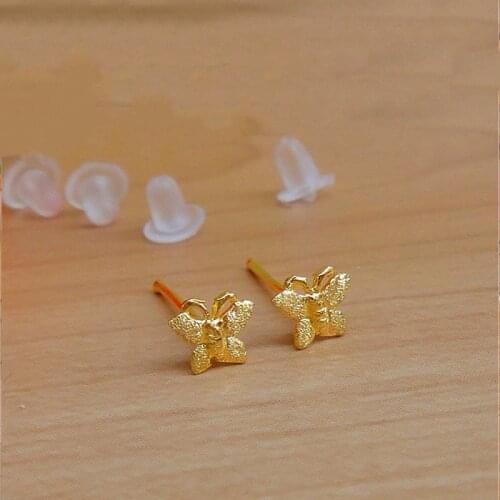 999 Real 24K Yellow Gold Earrings Women Luck Butterfly Stud Earrings 0.48g 4.5mmW Beauty Women Earrings