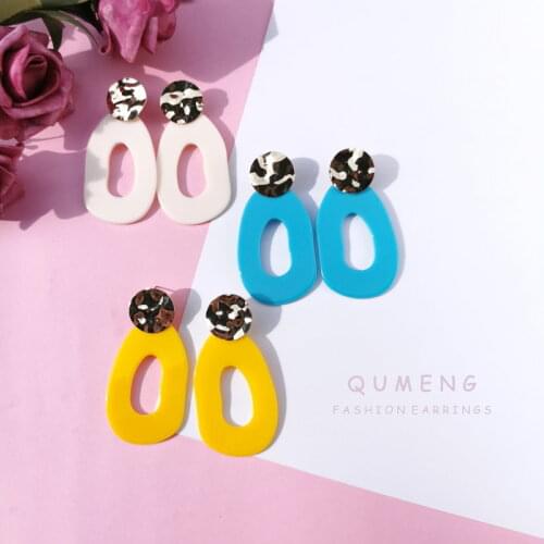 QUMENG Acrylic Earrings 2020 Big Statement Earrings for Women Resin hit color Geometric stud Earrings Bohemian Jewelry Gift