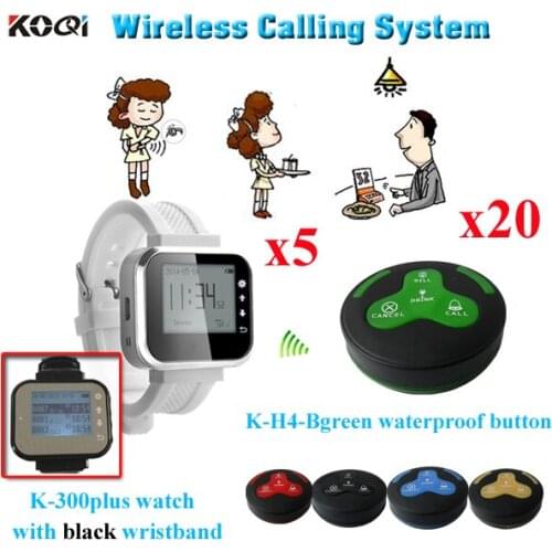 Restaurant Waiter Calling System Battery Is Rechargeable Watch Restaurant Device( 5 watch receiver + 20 waterproof table bell)
