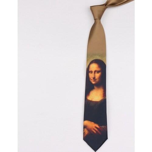 Free Shipping New Male Female Original Design MonaLisa Smile Print Tie Famous Retro Oil Painting Personality Necktie Gravata