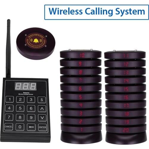 Wireless Paging Queuing System Restaurant Pager 1 Transmitter + 20 Coaster Pagers Chargeable Restaurant Equipments