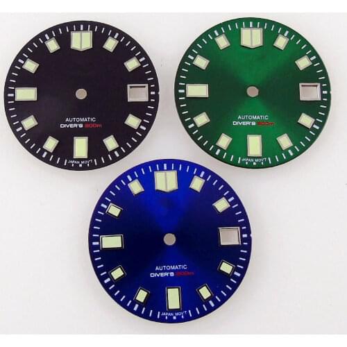 Nologo Green Luminous Marks 29MM SStainless Steel Watch Dial fit NH35A NH36A Movement