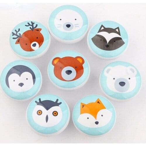 Nordic Style Cartoon Animal Ceramic Childrens Decorative Cabinet Drawer Cute Cabinet Pulls Handles for Furniture Door Knocker