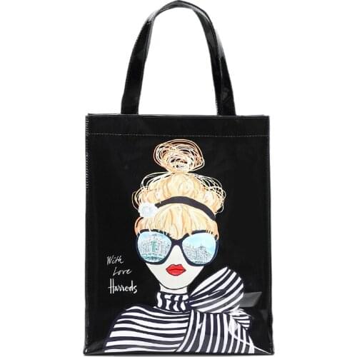 Eco Friendly Flower Tote Shopping Bag Reusable Waterproof PVC Shoulder Bag Handbag for Women Lunch Shopper Bag