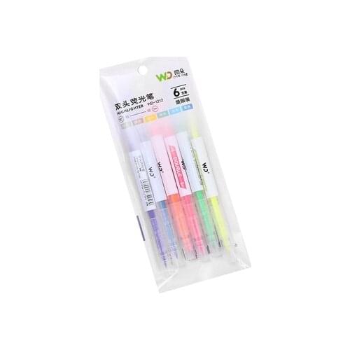 6Pcs/Set Double Head Fluorescent Highlighter Pen Markers Pastel Drawing Pen for Student School Office Supplies Cute Stationery