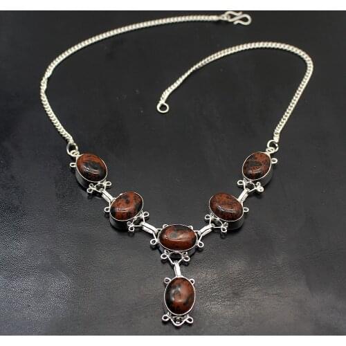 Hermosa Elegant Lovely NaturalJasper Silver Color Charms Necklace Chain 17.5 Inch A32 Free Shipping
