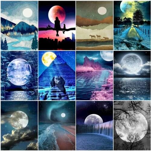 Picture By Number Moonlight Scenery Oil Painting For Adults On Canvas DIY Craft Kits Coloring By Number Drawing Home Decor Art