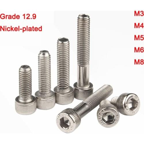 Grade 12.9 Nickel-plated Full/Half Thread Alloy Steel Allen Head Bolts Hex Socket Head Cap Screws DIN912 M3 M4 M5 M6 M8