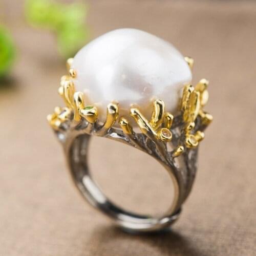 S925 Sterling Silver Ring Wholesale Trade Creative Flower Natural Freshwater Pearl Ring Girl