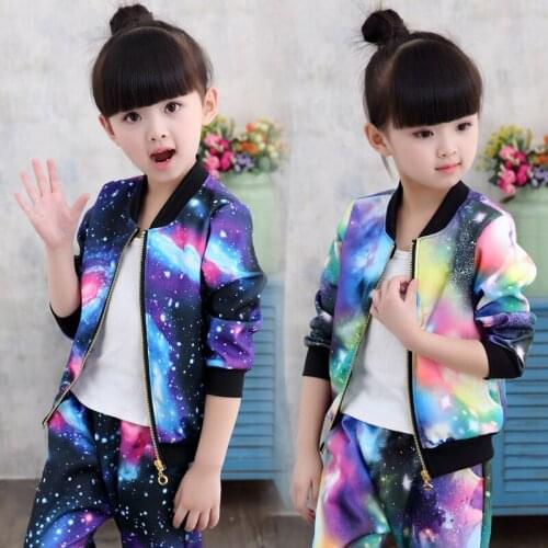 Girls Clothing Sets Children Fancy Space Jackets Zipper Coat + Pant 2pcs Set Kids Clothing Autumn Sports Suit Kids Tracksuit