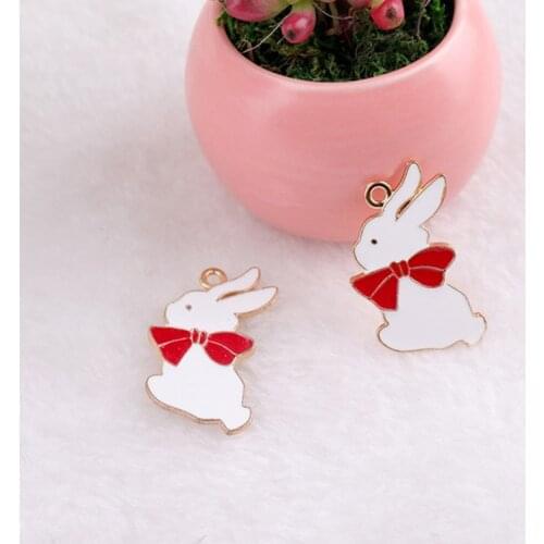 MRHUANG 10pcs/lot Cute Rabbit Animal Enamel Cartoon Charms Fashion Jewelry Earring DIY Making Charms Gold color