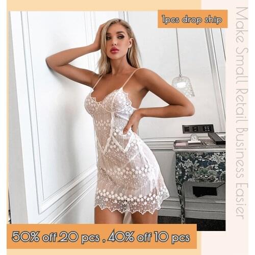 Lace Night Dress Sexy Sleepwear Wholesale Women Lingerie Mesh Robe de Nuit CT Market