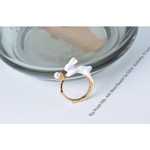 Cute Little Fairy White Rabbit Ring Three-dimensional Japanese Enamel Color Glaze Exquisite Cartoon Rabbit Ring Girl