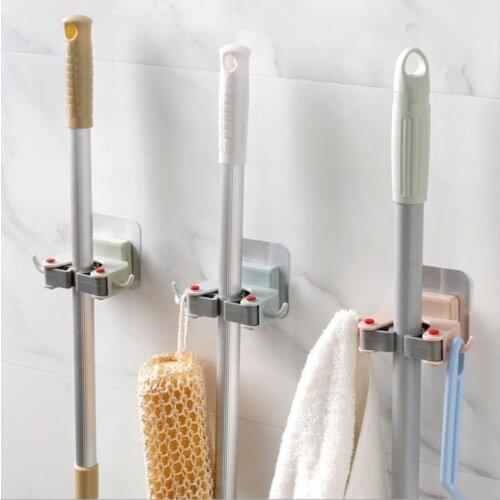 Wall Mounted Mop Rack Hook Bathroom accessories Sticky Hanger Clip Mop Shelf Holder Kitchen Storage Tool