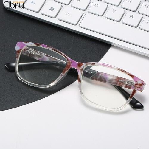 Elbru Reading Glasses Blue Light Blocking Women Men Print Hyperopia Eyewear Classic Retro Square Prescription Glasses With+1~3.5