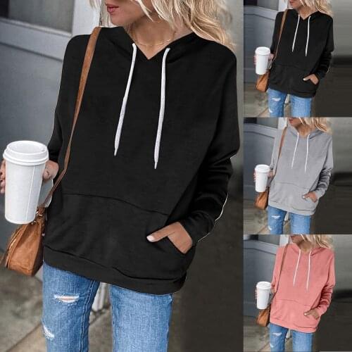 Solid Color Sweatshirts Drawcord Hoodies Women Casual Hooded Long Sleeve Streetwear Sudaderas Con Capucha Moletom Feminino
