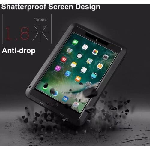 Original Love Mei Powerful Aluminum Metal Tablet Case for iPad 9.7 inch 2017 2018 Shockproof Gorilla Toughened Glass Strong Case