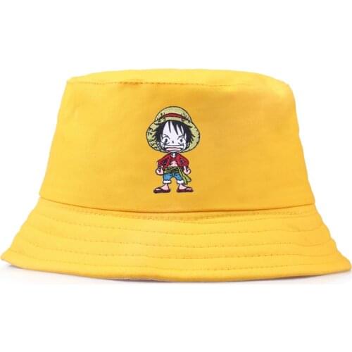 One piece Luffy Bucket Hat Brand Summer Hat Women Men Panama Flat Caps Sun embroidery Visor Fishing Fisherman Bob Hat