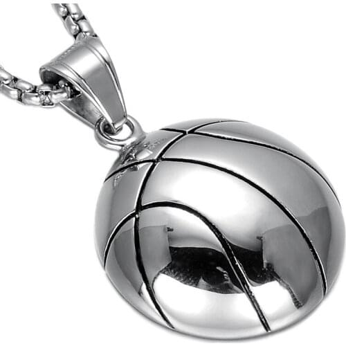 Punk Stainless Steel Basketball Pendant Necklace Women Men Sport Team Jewelry