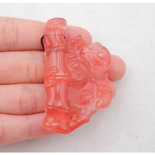 SALE,Natural Carved Volcano Cherry Quncortz Gemstone For Jewelry Making DIY Charms Necklace pendant,54x32x9mm,19.7g