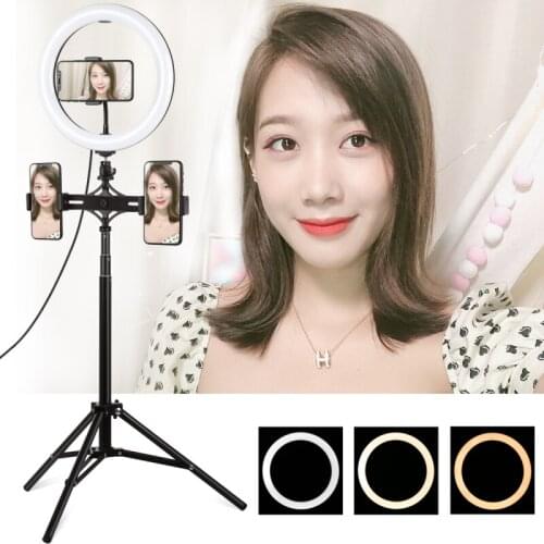 PULUZ 1.65m Tripod Mount Dual Phone Brackets Curved Surface USB Dimmable Dual Color Temperature Ring Light Live Broadcast Kits